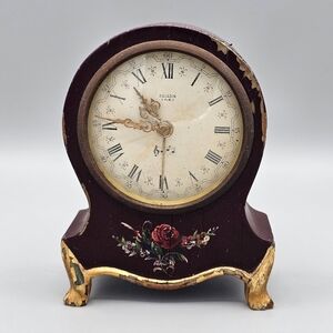 German Paladin 4 Rubis Wood 1950's Music Box Claw Feet Handpainted Clock‎ Flaws
